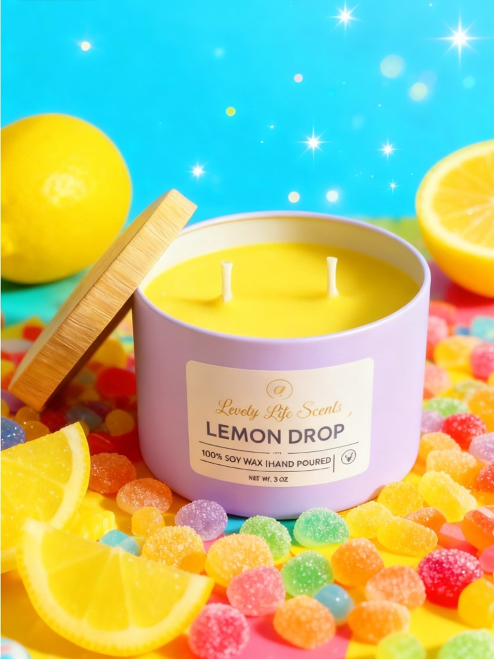 Lemon Drop 6oz Double Wick Premium Soy Candle Tin from Lovely Life Scents